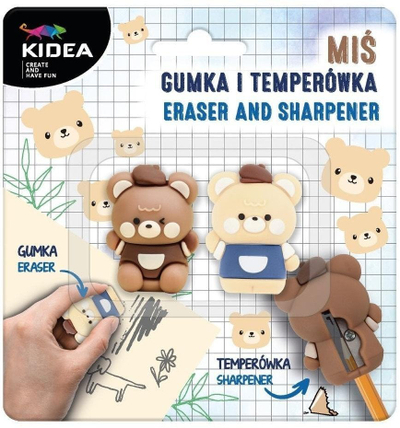 Set shkollor KIDEA BEAR, gomë dhe mprehëse lapsash, shumëngjyrësh