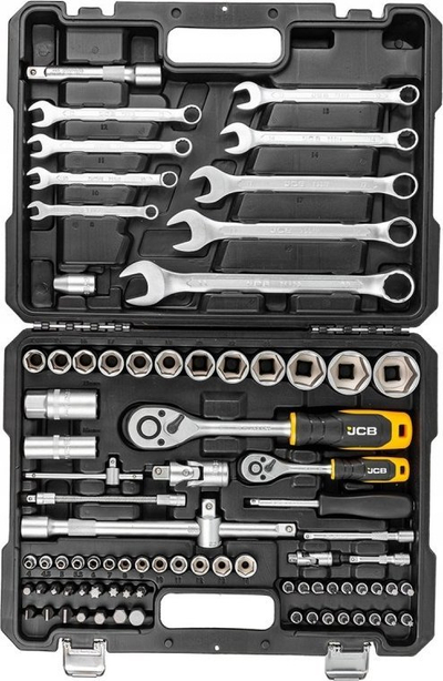 Set veglash JCB 82EL, 82 copë, çelik krom vanadium, në kuti plastike