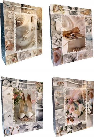 Qese dhuratash Paper Bag B4 JP003M, 28x34x9cm, set 12 copë, me figura martese