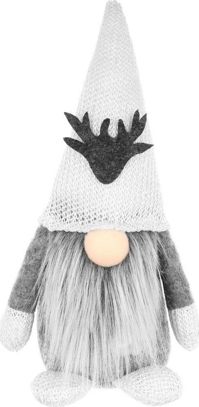 Figurinë zbukuruese Krishtlindjesh Saska Christmas, xhuxh 25 cm, poliester, gri me të bardhë