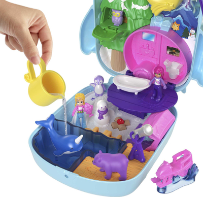 Set lodrash Polly Pocket Pajama Party Snowy Sleepover Owl Compact HKV37, me figurina dhe lojë me ujë, shumëngjyrësh