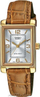 Orë dore Casio Collection, kuarc, rrip lëkure kafe, argjendi me ar