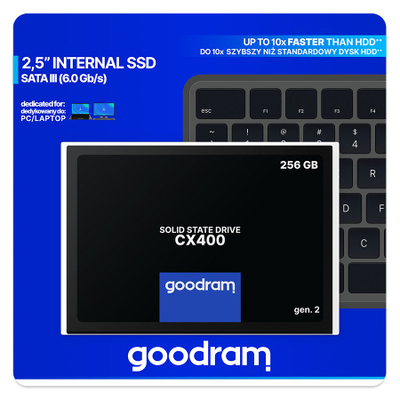 SSD диск Goodram CX400 Gen.2, 256 GB, 2,5\", SATA III, црн
