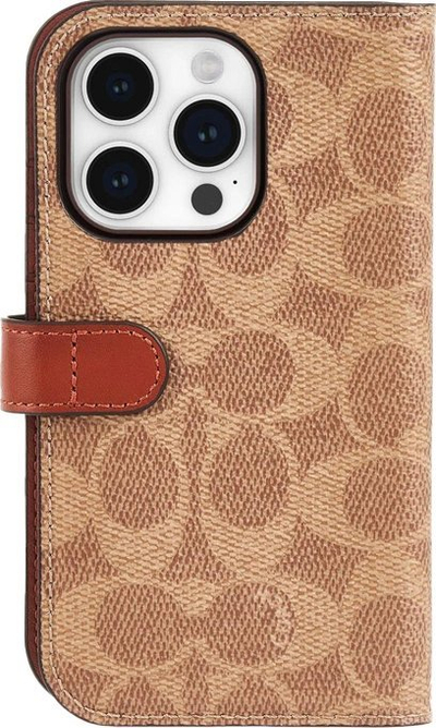 Mbulesë-portofol Coach Folio Signature për iPhone 15 Pro, lëkurë, ngjyrë tan