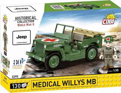 Set ndërtimi Cobi Historical Collection WWII Jeep Willys MB Medical, 1:35, me figurë doktori, shumëngjyrësh