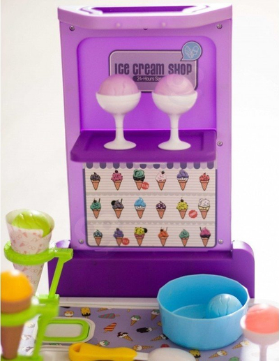 Играчка количка за сладолед Woopie Ice Cream Shop, со ЛЕД светла и звуци, пренослив куфер, виолетова