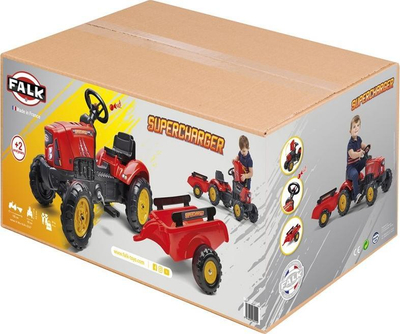Traktor lodër Falk Supercharger 2030AB, me pedale, me rimorkio, i kuq