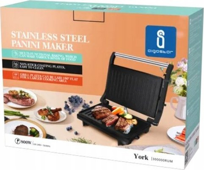 Тостер за панини Aigostar York, плочи XXL, 800W, црн инокс