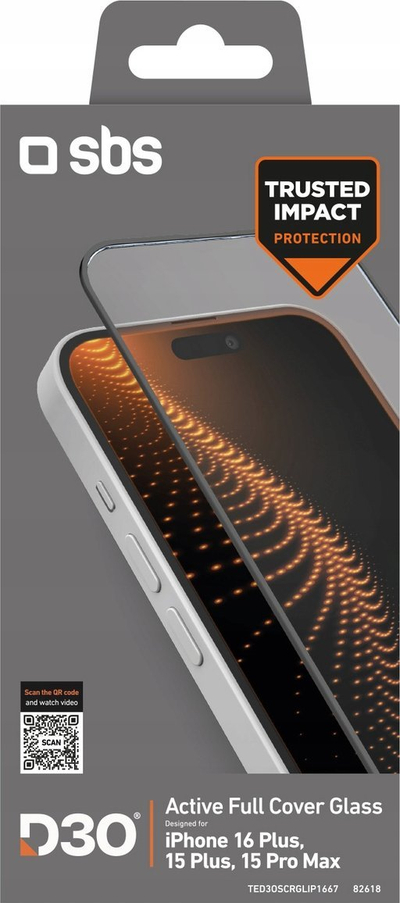 Mbrojtës ekrani SBS Extremely Resistant, xham D3O për iPhone 16 Plus, 15 Plus edhe 15 Pro Max, transparent