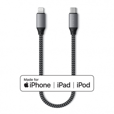 Kabllo Satechi USB-C në Lightning, 25cm, e hirtë
