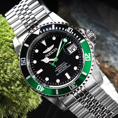 Orë për meshkuj Invicta Pro Diver Automatic 29177, e argjendtë/gjelbër