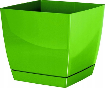 Vazo lulesh Prosperplast Coubi Square P, 12cm, me pjatë, jeshile ulliri
