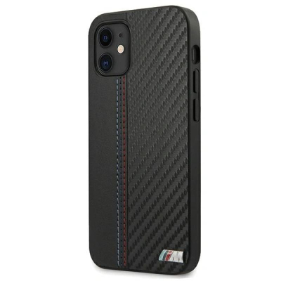 Mbulesë telefoni BMW M Collection Carbon Stripe për iPhone 12 mini, lëkurë PU, e zezë