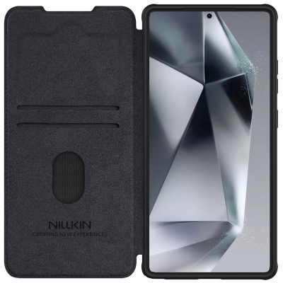 Капак Nillkin QIN Pro за Samsung Galaxy S25 Ultra S25 Plus, капак со лизгач за камера, џеб за картички, црн