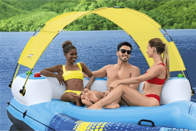 Rafat fryrës Bestway Hydro Force Floating Island, 305x186x58 cm, me tendë dielli, blu e verdhë