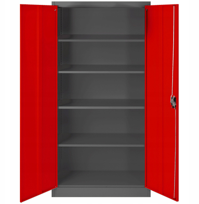 Set dollapësh metalikë JAN, 4 copë, 900 x 1850 x 400 mm, antracit me të kuqe