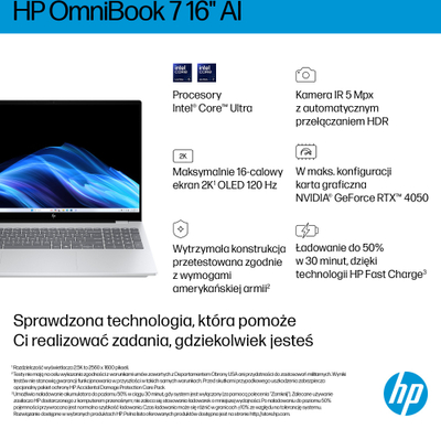 Laptop HP OmniBook 7 AI 16-ay0221nw, 16\", 2K, 16GB RAM, 1TB SSD, ngjyrë argjendtë