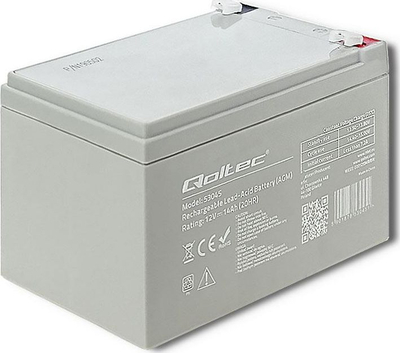 Bateri dielli AGM Qoltec 53045, 12V, 14Ah, gri