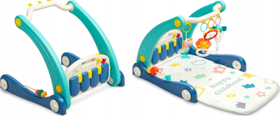 Lodër muzikore 2 më 1 Toyz Blue, tapet loje edhe karrocë për me ec, shumëngjyrëshe