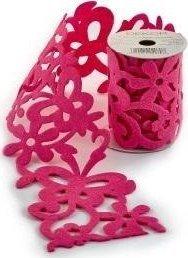 Shirit dekorativ Openwork Felt Tape, me flutra dhe lule, 10cm x 2m, rozë