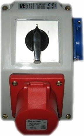 Kompleti i instalimit Spamel ZI03R111, prizë 16A 4P+2P+PE, IP44, i kuq