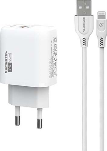 Karikues muri SOMOSTEL SMS-Q01, 18W 3A, PD USB me kabllo Lightning, i bardhë