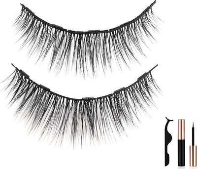 Set qerpikësh magnetikë AG851, 3 palë, me eyeliner dhe pincë, të zinj