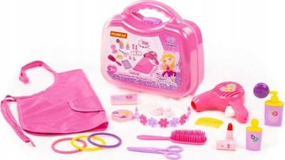 Set lodrash bukurie Polesie Little Princess 94728, 17 pjesë, valixhe plastike, rozë