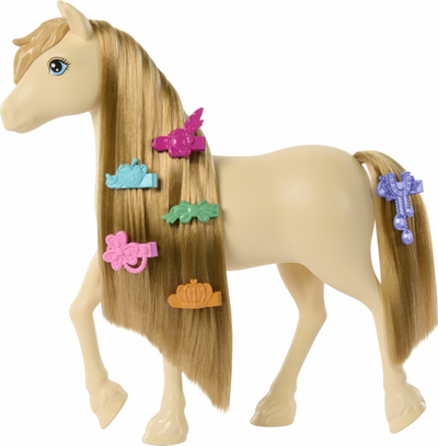 Set lodrash Barbie Horse & Accessories HXJ36, kalë me krifë të gjatë, aksesorë për rregullim flokësh, shumëngjyrëshe