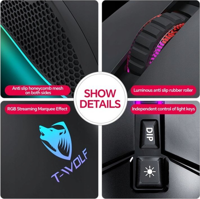 Mouse gaming T-WOLF G590, 7200 DPI, RGB, i zi