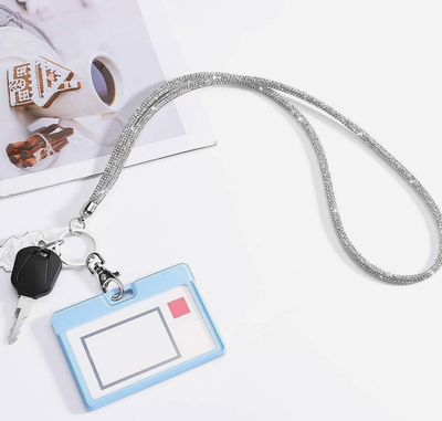Varëse lanyard për ID dhe çelësa, zinxhir i hollë dekorativ, metalik, argjendi