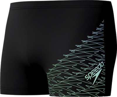 Rroba banjo për burra Speedo Medley Logo Aquashort, që s’i ha klori, zi me jeshile