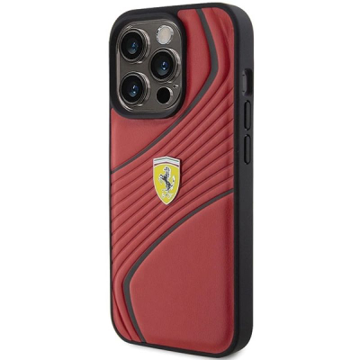 Mbulesë telefoni Ferrari Twist Metal Logo për iPhone 15 Pro 6.1", plastike, e kuqe