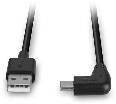 Kabllo USB Lindy 1m, USB 2.0 Type A në USB C kënd i djathtë, e zezë