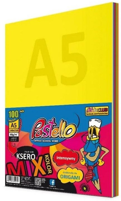 Letër me ngjyra Pastello Mix, A5, 80g, 5 ngjyra