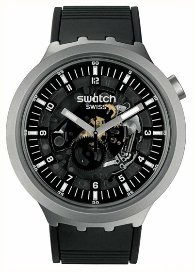 Orë dore për meshkuj Swatch Big Bold Dark Irony SB07S105, e zezë