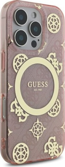 Futrollë telefoni Guess IML Peony 4G, MagSafe, për iPhone 16 Pro Max 6.9", rozë