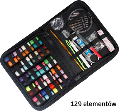 Set qepje Sewing Kit Threads XXL, 129 pjesë, në kuti me zinxhir, ngjyrë e zezë