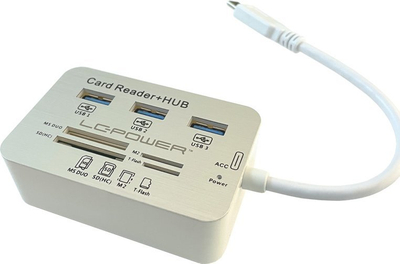 Hub USB C me lexues kartash LC Power LC HUB C CR, 3x USB 3.2, 5 Gbit/s, ngjyrë argjendi