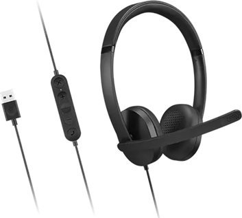 Kufje Lenovo USB A Wired Stereo Headset Gen 2, me mikrofon, me kabllo, të zeza