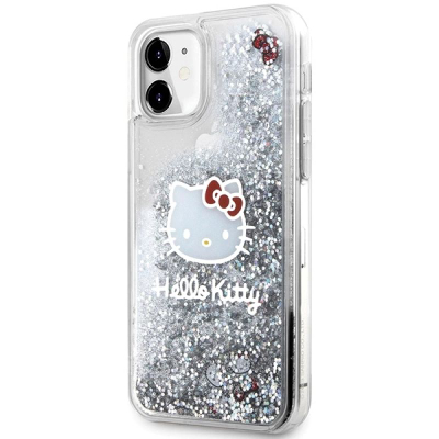 Kapak telefoni Hello Kitty Liquid Glitter për iPhone 11, transparent me shkëlqim argjendi