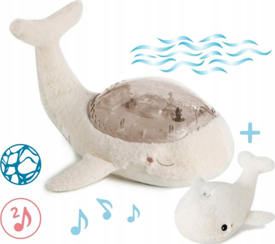 Ноќна светилка проектор Cloud B Tranquil Whale, со смирувачки звуци и бел шум, бела