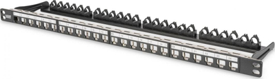Panel modular Digitus Patch DIGITUS, 19", 24 porte 0.5U për modulet kryesore (RAL 9005)