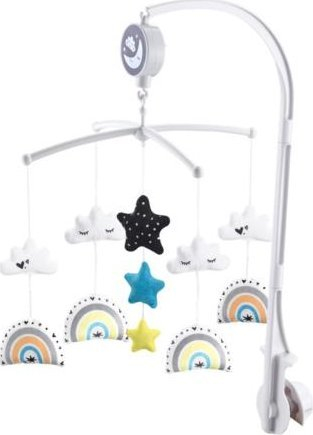 Karusel mekanik për bebe Rainbow ZA4319, me muzikë, varëse pelushi, shumëngjyrësh