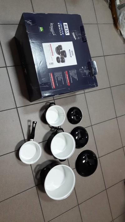 Set tenxheresh GSW Black &amp; White, çelik emajl, 7 copë, përshtatshëm për induksion, i zi e bardhë
