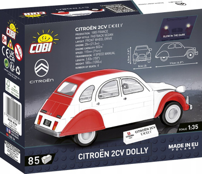 Set ndërtimi Cobi Citroen 2CV Dolly, 85 copë, shkalla 1:35, e bardhë me të kuqe