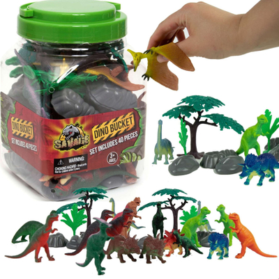 Set lodrash Adventure Force Dino Bucket, 40 copë, dinosaurë plastikë, shumëngjyrësh