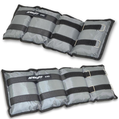 Pesha për kyç Enero Fit, set 2x4 kg = 8 kg, me rrip Velcro, gri