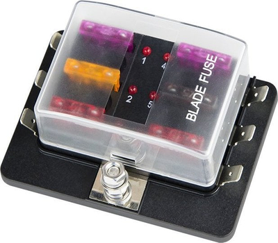 Kuti siguricash universale Fuse Box, 6 vende, me LED, e zezë