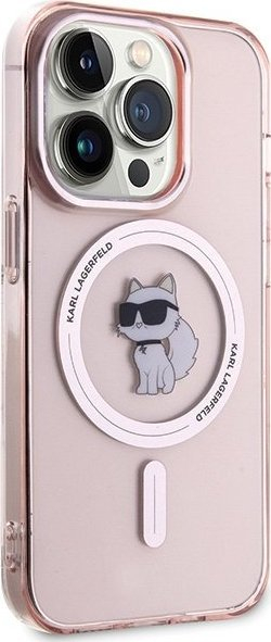 Mbulesë telefoni Karl Lagerfeld IML Choupette, MagSafe, për iPhone 15 Pro, rozë
